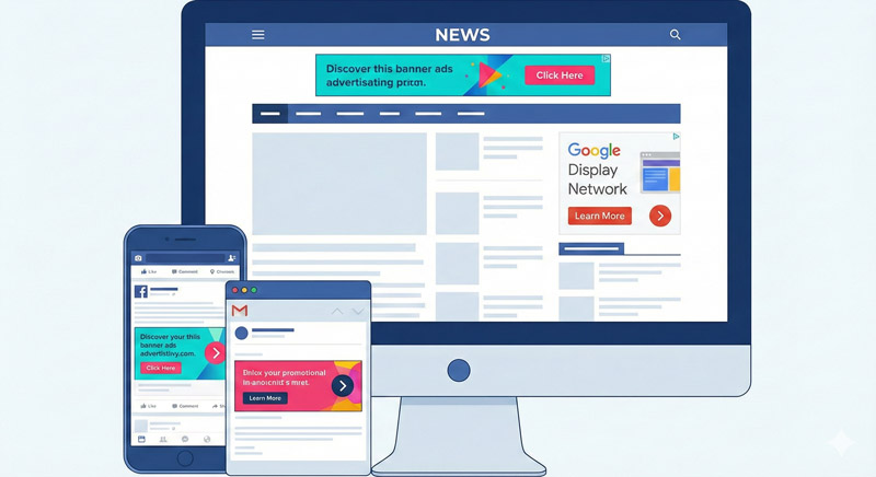 Các loại banner online thường xuất hiện trên website, mạng xã hội và email marketing