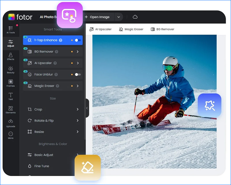 Fotor kết hợp chỉnh sửa ảnh và thiết kế banner cơ bản, giúp tạo ấn phẩm đẹp mắt nhanh chóng, dễ sử dụng