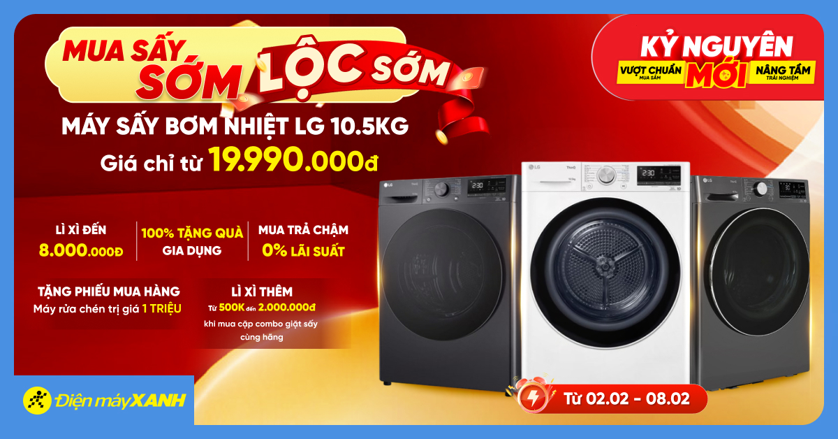 Mua sấy sớm - Lộc sớm: M&aacute;y sấy bơm nhiệt LG giảm s&acirc;u, l&igrave; x&igrave; khủng đến 7.9 triệu