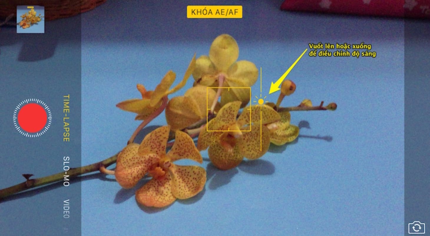 Chỉnh độ sáng khi đang quay video Time-lapse trên iPhone