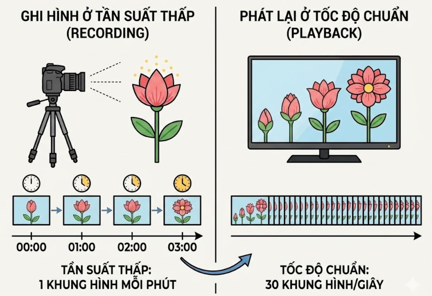 Hình ảnh minh họa nguyên lý hoạt động của chế độ quay tua nhanh Time-lapse