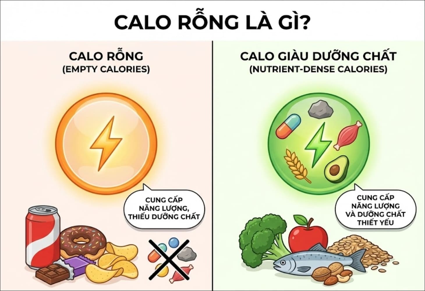 Calo rỗng có trong những thực phẩm mang lại năng lượng nhưng thiếu hụt dưỡng chất Calo rỗng có trong những thực phẩm mang lại năng lượng nhưng thiếu hụt dưỡng chất