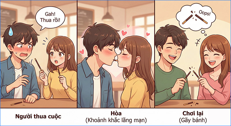 Luật chơi Pocky Game rất đơn giản là hai người cùng ăn một que bánh từ hai đầu
