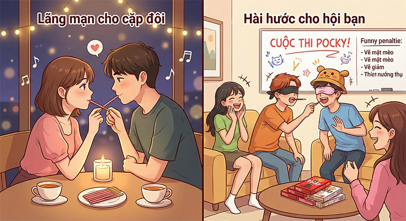 Pocky Game giúp tạo nên những khoảnh khắc lãng mạn cho cặp đôi hoặc hài hước trong nhóm bạn