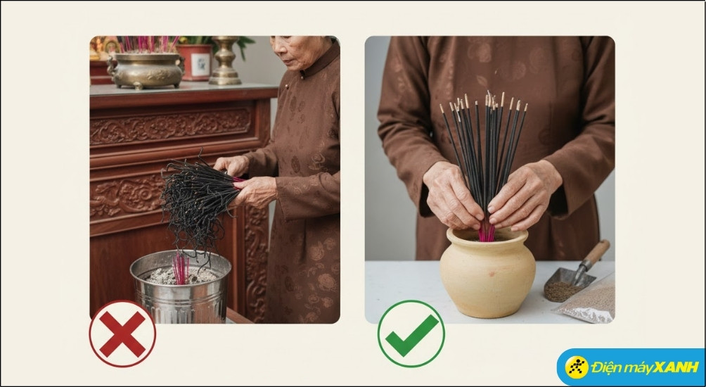 Không đổ vào thùng rác gia đình, cống rãnh hay chôn lẫn đất ô uế vì làm gián đoạn linh lực tổ tiên