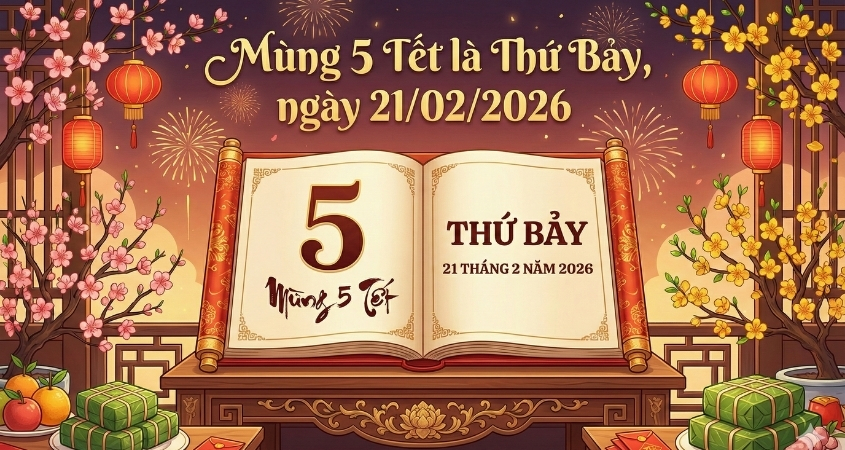 Mùng 5 Tết năm nay là thứ 7, ngày 21/02/2026 dương lịch