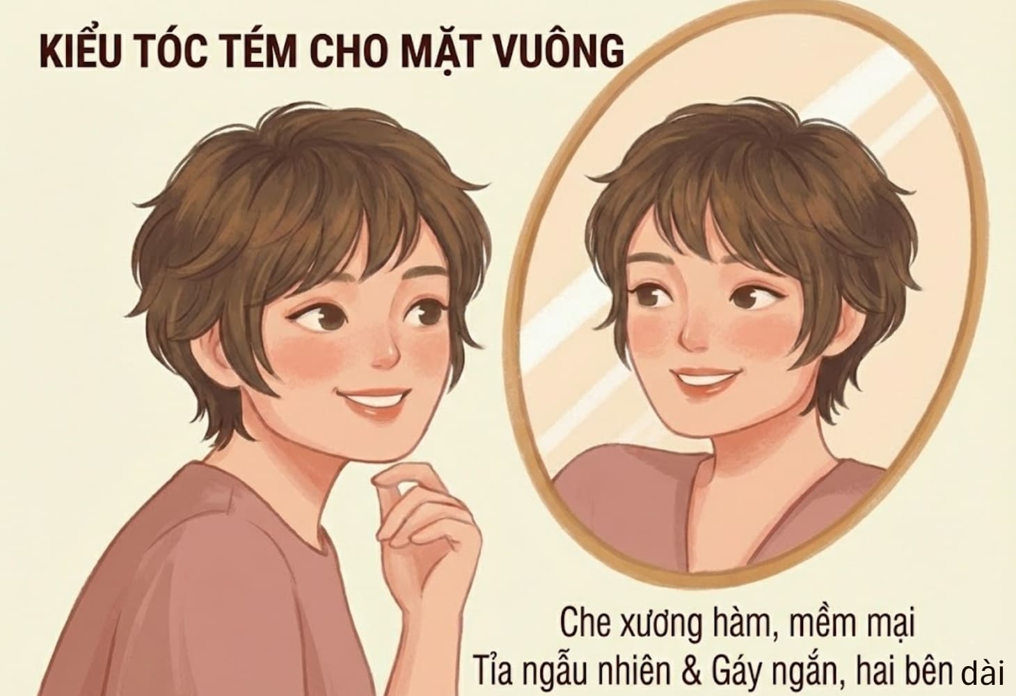 Mặt vuông thích hợp với kiểu tóc tém gáy ngắn
