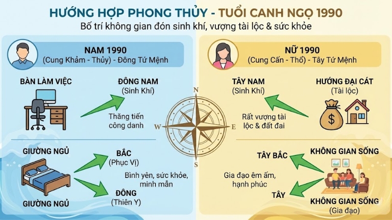 Hướng tốt cho nam nữ tuổi Ngọ 1990