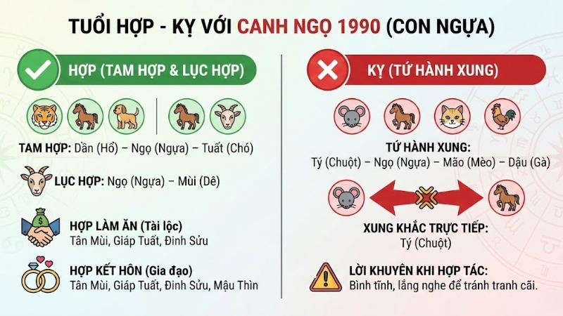 Tam hợp: Dần &ndash; Ngọ &ndash; Tuất v&agrave; Lục hợp: Ngọ &ndash; M&ugrave;i