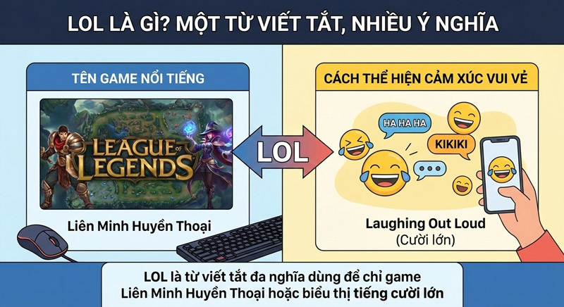 LOL là từ viết tắt đa nghĩa dùng để chỉ game Liên Minh Huyền Thoại hoặc biểu thị tiếng cười lớn