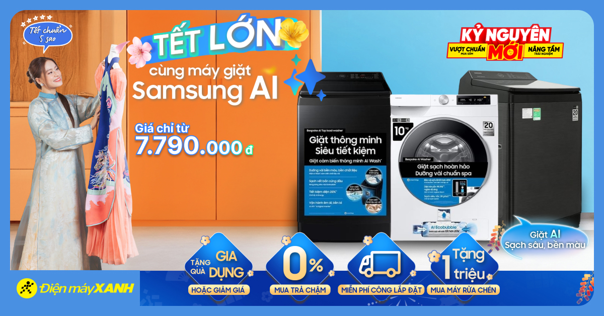 Đ&oacute;n Tết lớn c&ugrave;ng Tuần lễ m&aacute;y giặt Samsung Bespoke AI: Gi&aacute; chỉ từ 7.79 triệu, l&igrave; x&igrave; đến 3.7 triệu v&agrave; qu&agrave; tặng hấp dẫn