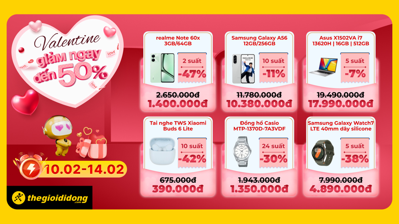 Valentine Giảm Ngay Đến 50%, Tham Gia Vòng Quay May Mắn, Săn Quà Xịn Tặng Người Thương