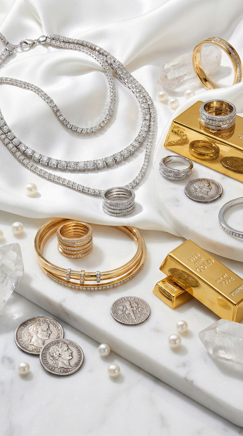 Hình nền mệnh Kim mang tông trắng, ánh kim biểu trưng cho tiền tài, sự sắc sảo và quyết đoán trong công việc