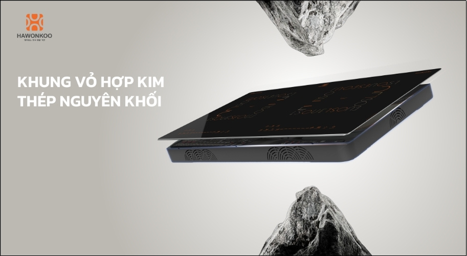 Bếp từ đôi Hawonkoo CEH-288 được thiết kế với khung vỏ hợp kim thép nguyên khối, giúp tăng cứng tổng thể thân bếp