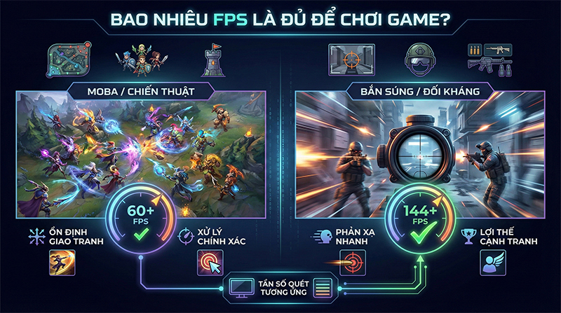 Game bắn súng FPS yêu cầu mức khung hình cao trên 144 FPS để đảm bảo phản xạ tốt nhất