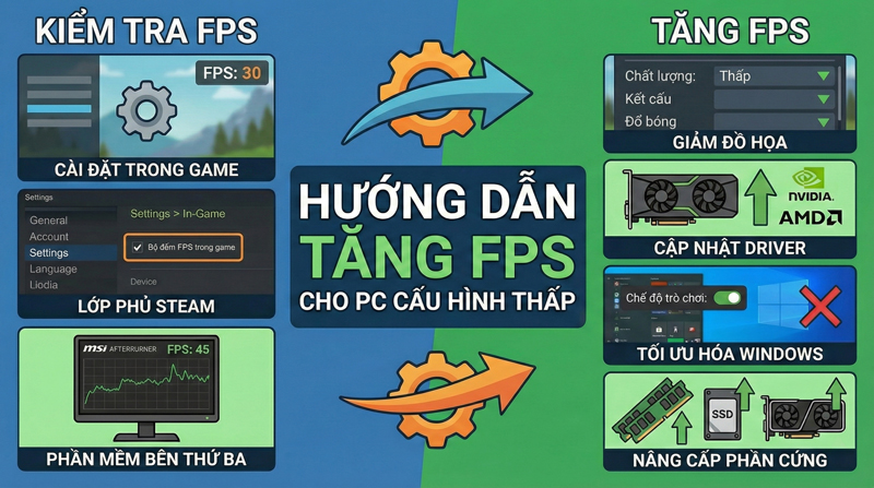 Hướng dẫn kiểm tra và tăng FPS cho máy yếu giúp game mượt hơn, giảm giật lag, tối ưu hiệu năng hiệu quả
