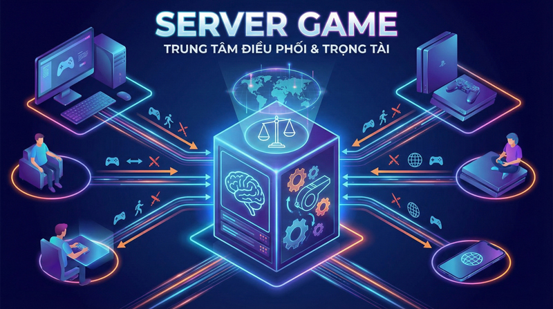 Server Game là hệ thống máy chủ trung tâm xử lý mọi dữ liệu trong trò chơi online