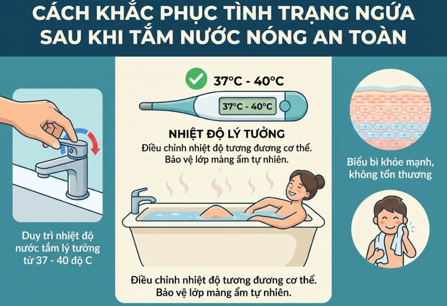 Duy trì nhiệt độ 37 - 40 độ C để ngăn ngừa tình trạng tắm nước nóng bị ngứa