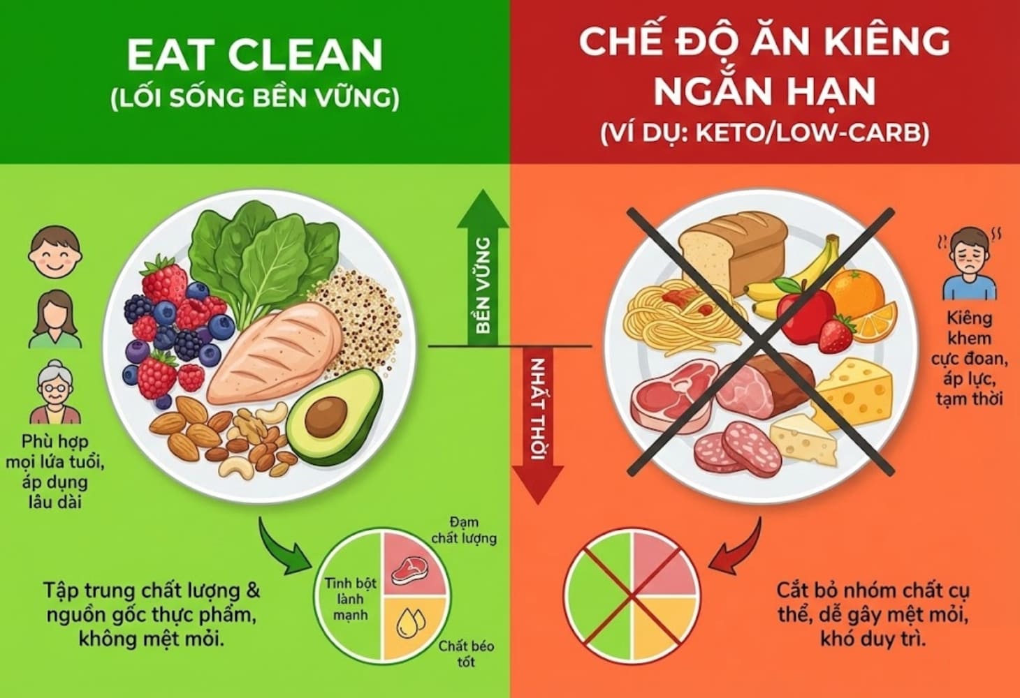 Phân biệt Eat Clean và các chế độ ăn kiêng ngắn hạn