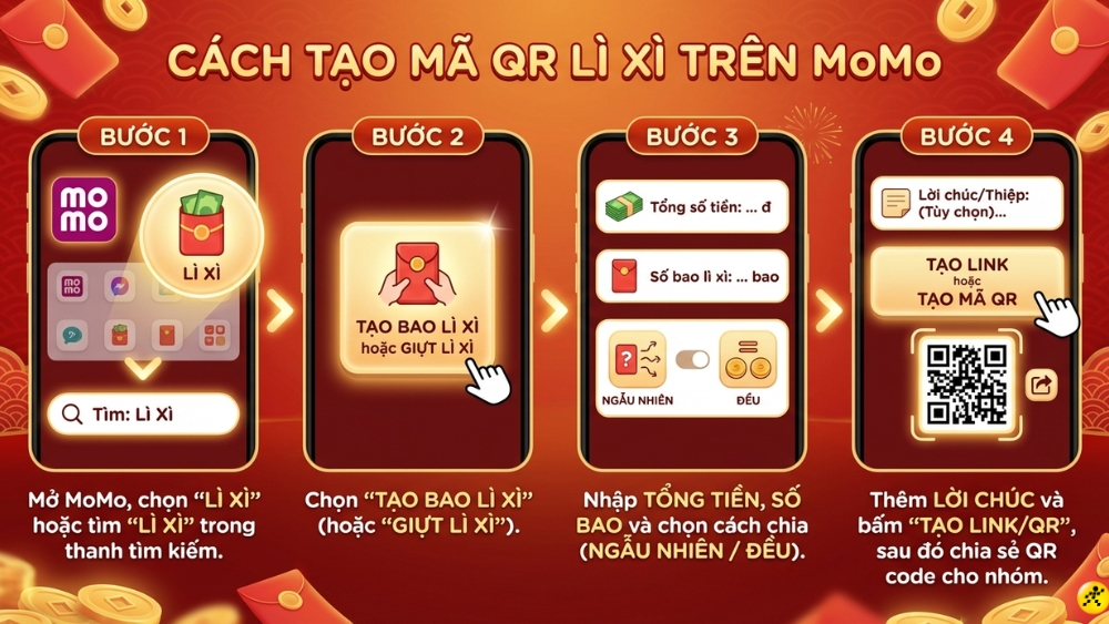 Cách tạo mã QR lì xì bằng tính năng Lì xì MoMo Cách tạo mã QR lì xì bằng tính năng Lì xì MoMo