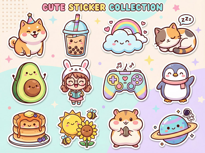 Sticker cute màu sắc tươi sáng, nhân vật đáng yêu, cực hợp trang trí đồ cá nhân