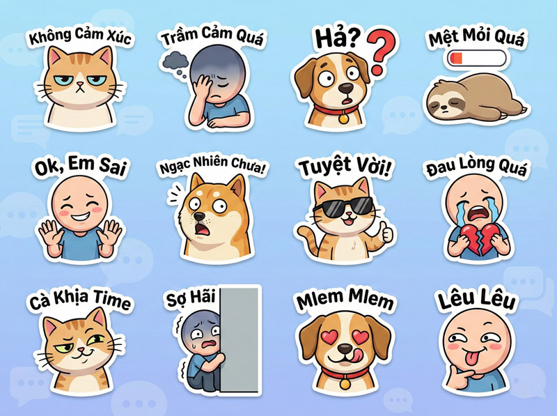 Sticker meme hài hước, bắt trend mạng xã hội, giúp chat online thêm sinh động
