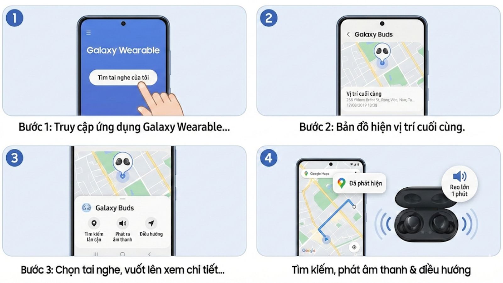 C&aacute;c bước t&igrave;m tai nghe tr&ecirc;n Galaxy Buds