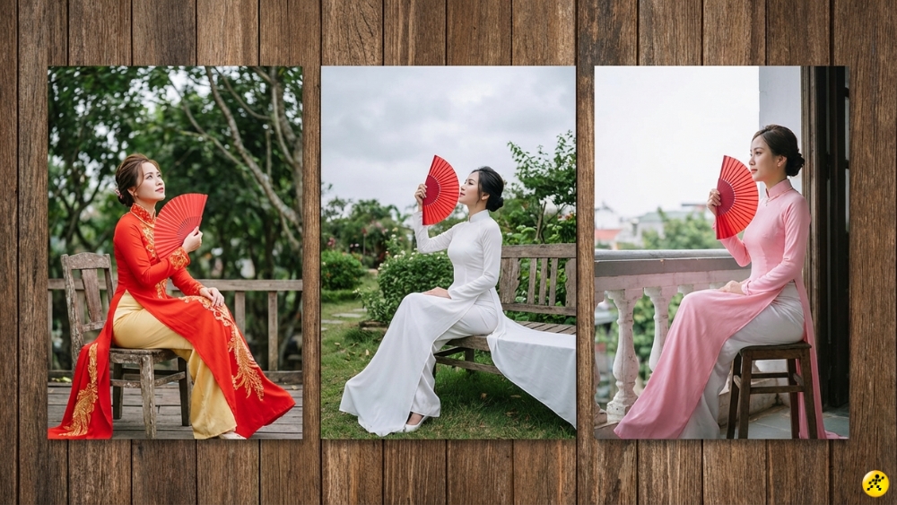 Dáng nữ: Ngồi cầm quạt nhìn xa Dáng nữ: Ngồi cầm quạt nhìn xa