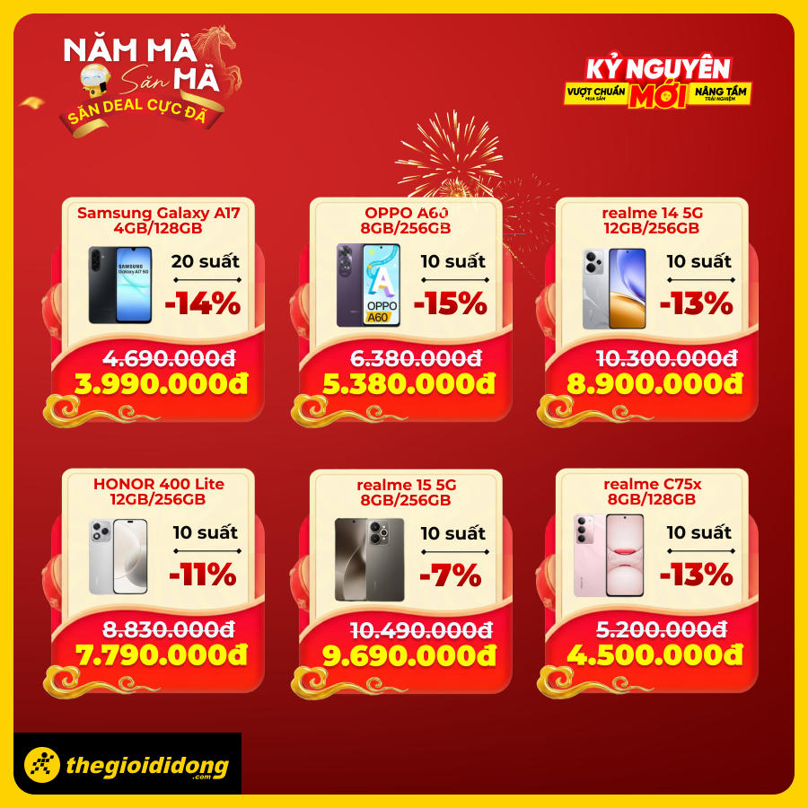 Khai Xuân Rực Rỡ - Năm Mã Săn Mã, Mua Ngay Giá Sốc Loạt Điện Thoại, Laptop, Phụ Kiện, Đồng Hồ,...