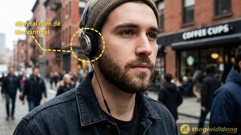 Dòng tai nghe chụp tai có kích thước vừa phải, phần đệm tai nằm đè lên vành tai chứ không bao trùm toàn bộ