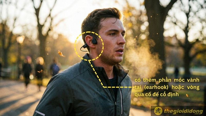 Tai nghe thể thao (earhook) là biến thể được thiết kế chuyên dụng cho vận động, thường có thêm phần móc vành tai (earhook) hoặc vòng qua cổ để cố định