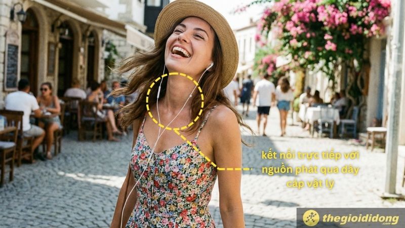 Loại tai nghe truyền thống kết nối trực tiếp với nguồn phát qua dây cáp vật lý