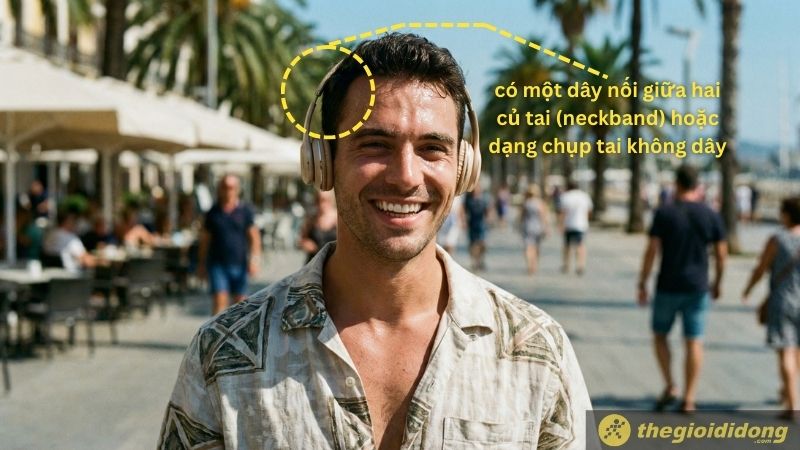 Dòng tai nghe này sử dụng công nghệ Bluetooth để kết nối, thường có một dây nối giữa hai củ tai (neckband) hoặc dạng chụp tai không dây