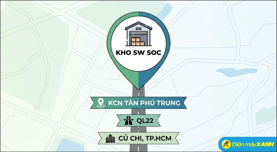 Kho SW SOC tọa lạc tại Khu công nghiệp Tân Phú Trung, Quốc lộ 22, Xã Tân Phú Trung, Huyện Củ Chi, TP. Hồ Chí Minh