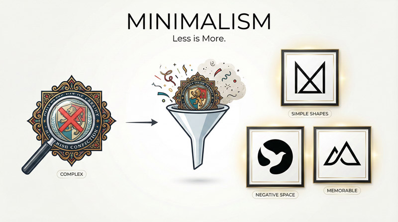 Loại bỏ chi tiết rườm rà, ưu tiên hình khối đơn giản để tạo logo tinh tế và dễ nhớ Loại bỏ chi tiết rườm rà, ưu tiên hình khối đơn giản để tạo logo tinh tế và dễ nhớ