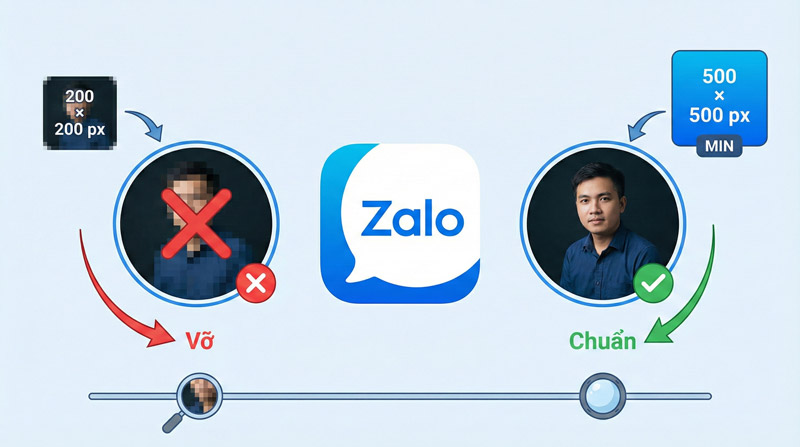 Zalo sử dụng kích thước chuẩn 200x200px và khuyến nghị tải ảnh tối thiểu 500x500px để tránh bị mờ hoặc vỡ hình
