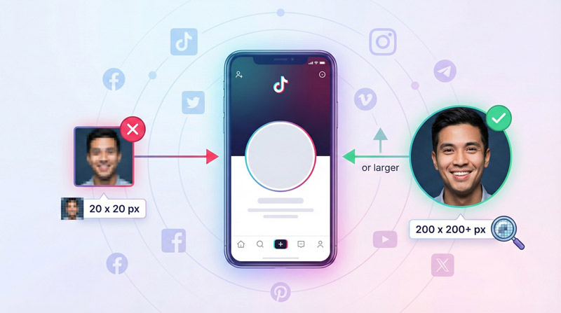 TikTok cho phép avatar tối thiểu 20x20px nhưng nên tải từ 200x200px trở lên để đảm bảo hiển thị rõ ràng