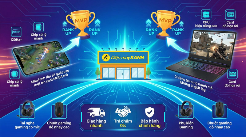 Sở hữu điện thoại và laptop gaming cấu hình mạnh tại Điện máy XANH để leo rank và đoạt MVP dễ dàng