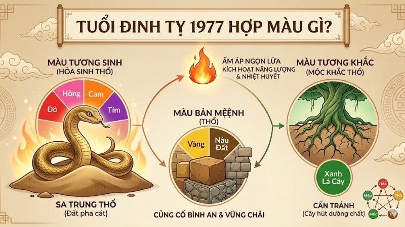 Tuổi Đinh Tỵ 1977 hợp m&agrave;u g&igrave;?