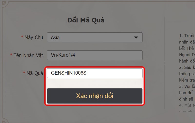 Nhập code theo khu vực, nhấn Xác nhận đổi Nhập code theo khu vực, nhấn Xác nhận đổi