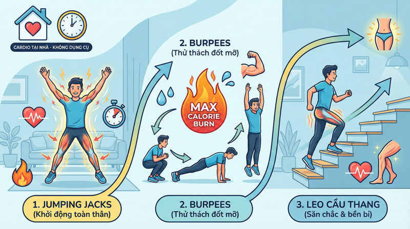 Bài tập Cardio tại nhà không cần dụng cụ, linh hoạt, tiết kiệm thời gian và dễ áp dụng