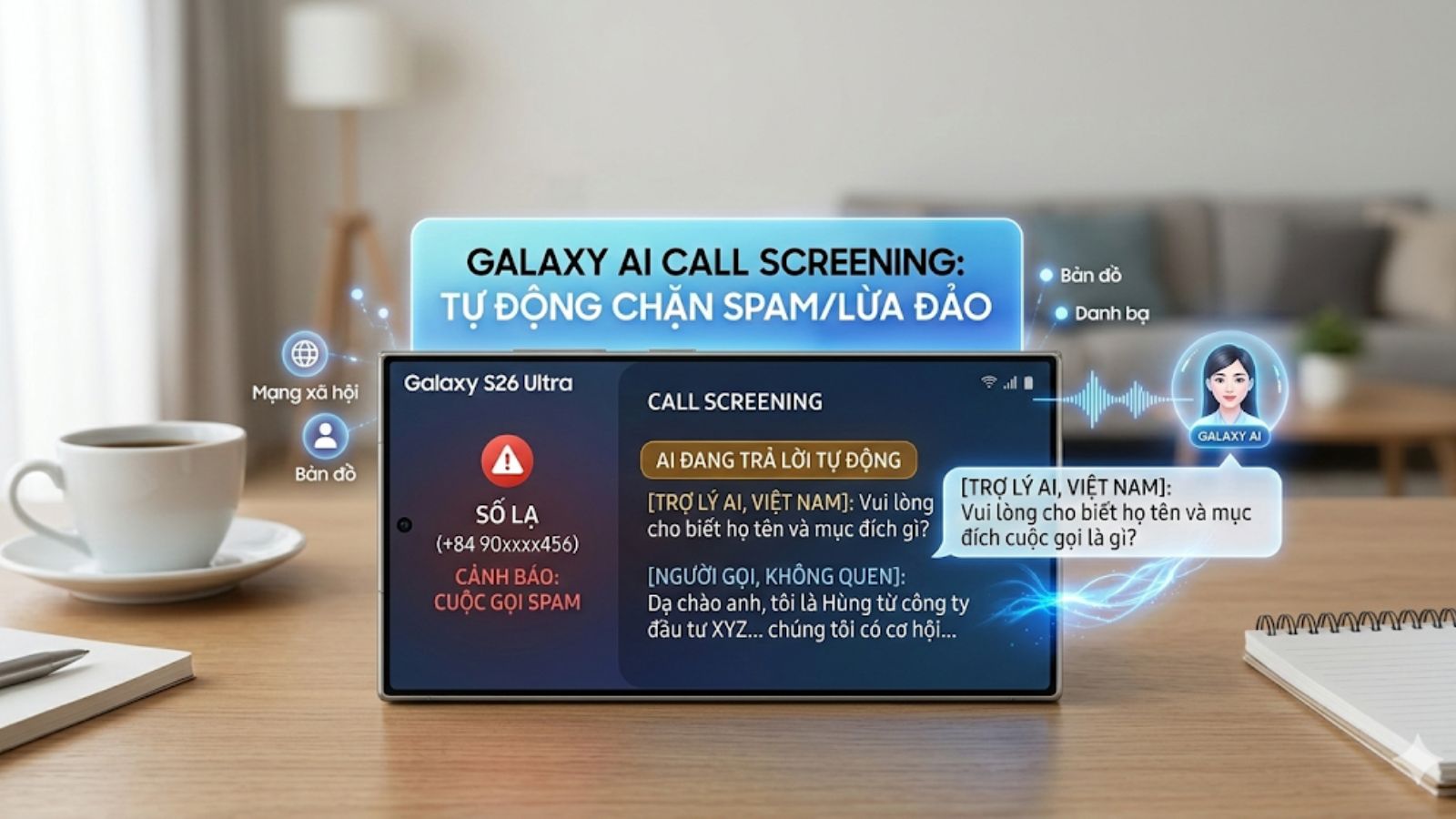 H&igrave;nh ảnh minh hoạ t&iacute;nh năng lọc cuộc gọi tr&ecirc;n Samsung S26