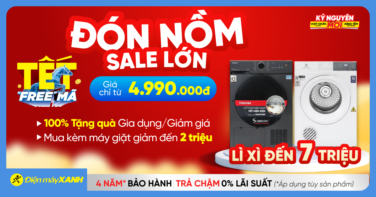 Đón Nồm Sale Lớn: Máy sấy quần áo lì xì đến 7 triệu, giá chỉ từ 4.990k, sấy mặc ngay bất chấp thời tiết Đón Nồm Sale Lớn: Máy sấy quần áo lì xì đến 7 triệu, giá chỉ từ 4.990k, sấy mặc ngay bất chấp thời tiết