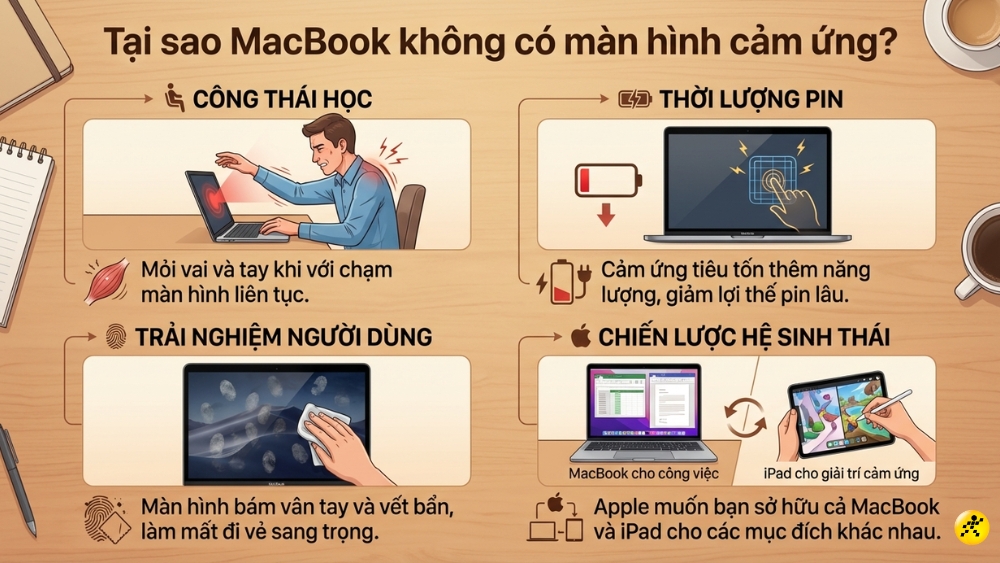 Lý do MacBook không có màn hình cảm ứng