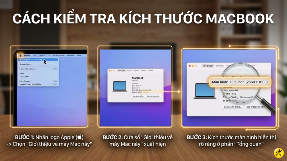 C&aacute;ch kiểm tra MacBook bao nhi&ecirc;u inch ch&iacute;nh x&aacute;c