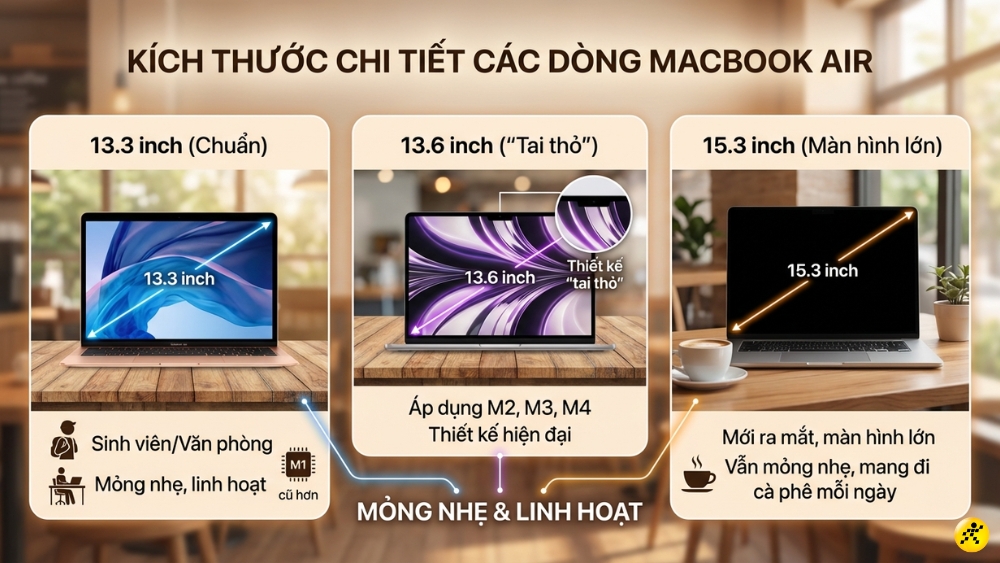 K&iacute;ch thước d&ograve;ng MacBook Air
