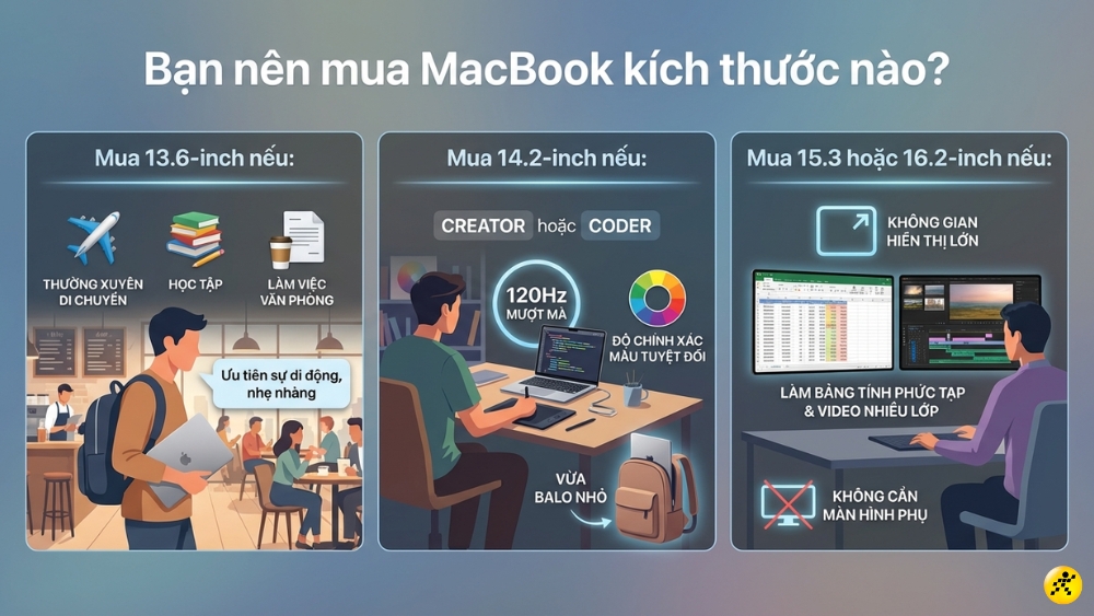 N&ecirc;n mua MacBook bao nhi&ecirc;u inch?