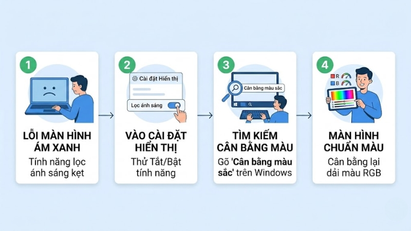 Tắt chế độ lọc ánh sáng và cân chỉnh lại màu sắc Tắt chế độ lọc ánh sáng và cân chỉnh lại màu sắc