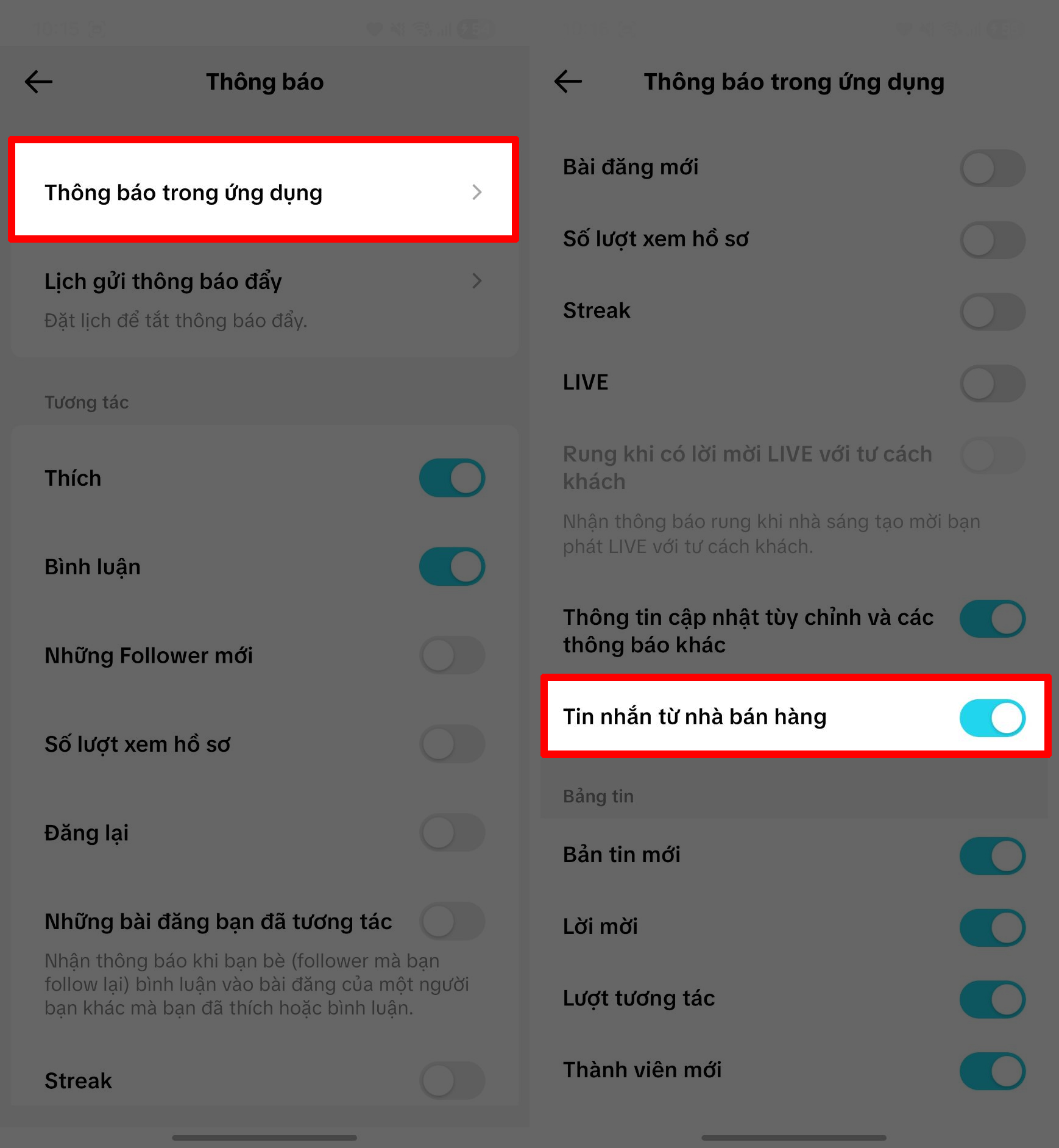 Cách bật thông báo câp nhật đơn hàng TikTok