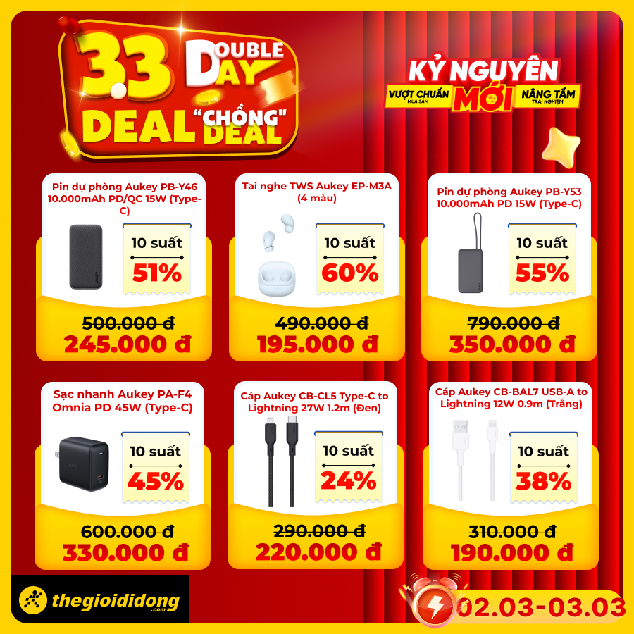 Double day 3/3 – Săn phụ kiện xịn, giảm đến 50%, chỉ có tại TGDĐ